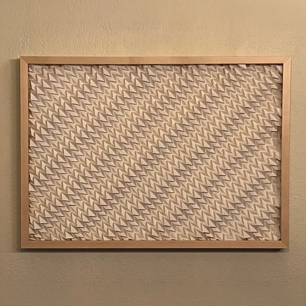 Modified Muira-Ori Tessellation framed origami art by Charlie Weitzenberg