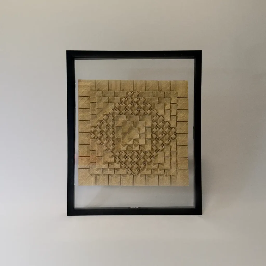 framed origami tessellation artwork by Charlie Weitzenberg